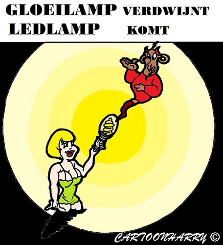 Cartoon: De LED lamp (medium) by cartoonharry tagged gloeilamp,ledlamp,cartoon,girl,cartoonist,cartoonharry,dutch,toonpool