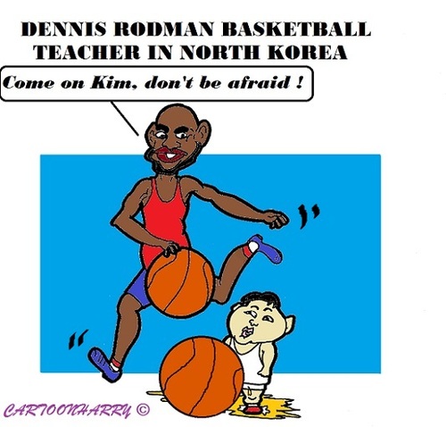 Cartoon: Dennis Rodman (medium) by cartoonharry tagged rodman,kim,friends,northkorea,basketball