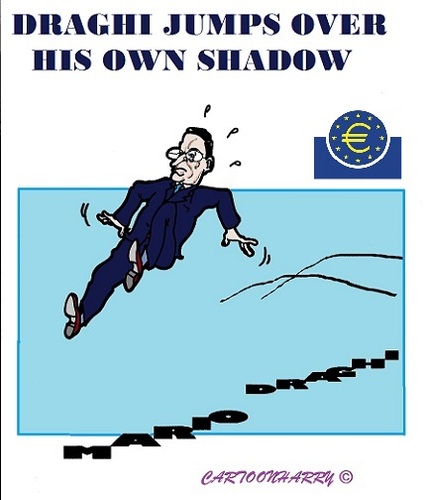 Cartoon: Draghi his Jump (medium) by cartoonharry tagged ecb,rome,draghi,president,money,economy,europ,cartoons,cartoonists,cartoonharry,dutch,darkness,toonpool