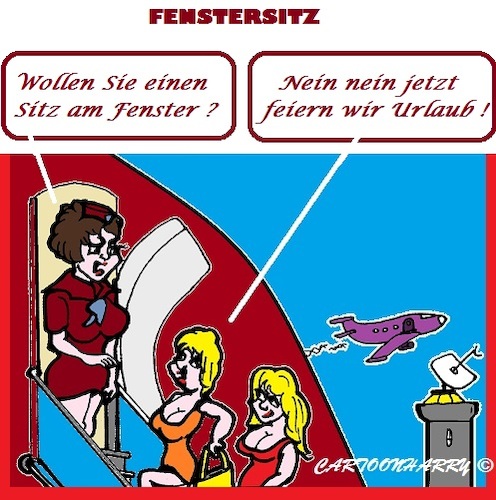 Cartoon: Endlich (medium) by cartoonharry tagged urlaub,nutten,stewardess,fenstersitz