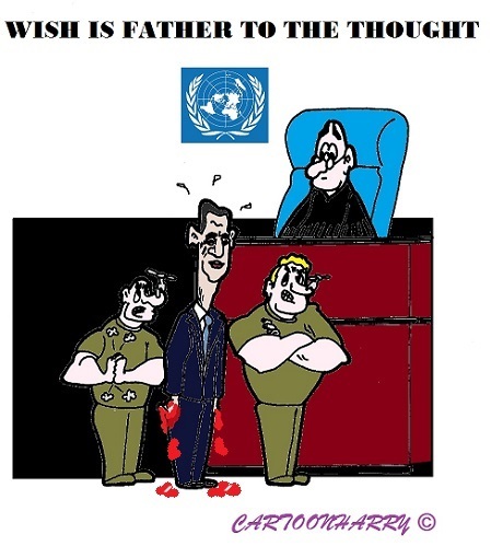 Cartoon: Father of the Thought (medium) by cartoonharry tagged assad,un,trial,wish,blood,hands,syria,thought,toonpool