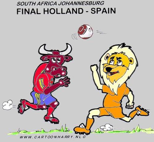 Cartoon: Finale Holland Spain (medium) by cartoonharry tagged lion,toro,soccer,cartoon,cartoonists,cartoonist,cartoonharry