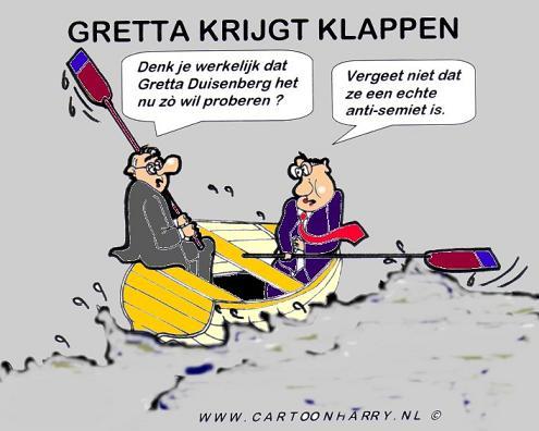 Cartoon: Gretta Krijgt Klappen (medium) by cartoonharry tagged gretta,duisenberg,cartoon,israel,hamas,gaza,cartoonharry