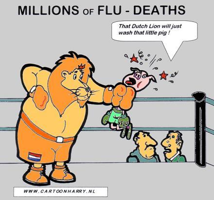 Cartoon: H1N1 - Deaths (medium) by cartoonharry tagged flu,lion,dutch,pig