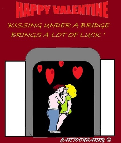 Cartoon: Happy Valentine (medium) by cartoonharry tagged valentine,kiss,bridge,luck,cartoons,cartoonists,cartoonharry,dutch,toonpool