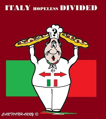 Cartoon: Italy Divide (medium) by cartoonharry tagged cartoons,cartoonists,cartoonharry,dutch,pizza,italy,left,right,toonpool