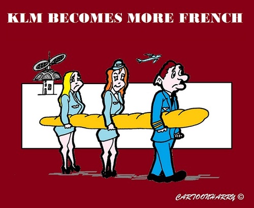 Cartoon: KLM (medium) by cartoonharry tagged klm,flyco,airplane,pilot,stewardess,french,frenchstick,france,netherlands,cartoon,cartoonist,cartoonharry,dutch,toonpool