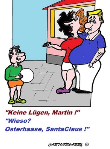 Cartoon: Lügen (medium) by cartoonharry tagged lügen,vater,mutter,sohn,ball,scheibe,weihnachten,ostern,cartoon,cartoonharry,blogspot,cartoonist,dutch,toonpool