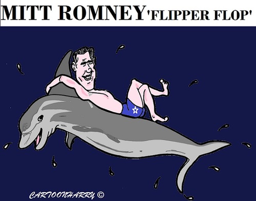 Cartoon: Mitt Romney (medium) by cartoonharry tagged mittromney,mitt,romney,usa,politics,ocean,flipper,flip,flopper,flop,candidate,cartoon,cartoonist,cartoonharry,dutch,toonpool