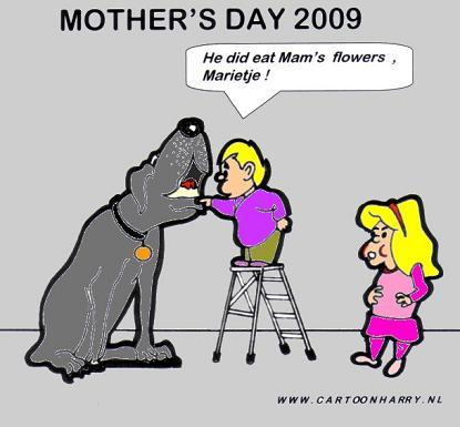 Cartoon: Mothers Day (medium) by cartoonharry tagged dog,flowers,children,boy,girl