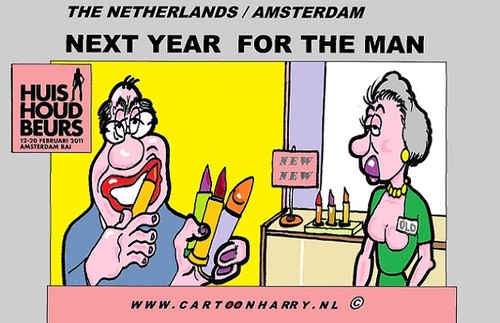 Cartoon: Next Year For Man Too (medium) by cartoonharry tagged household,market,exchange,man,cartoon,comic,comics,comix,artist,art,arts,drawing,cartoonist,cartoonharry,dutch,toonpool,toonsup,facebook,hyves,linkedin,buurtlink,deviantart,holland,amsterdam