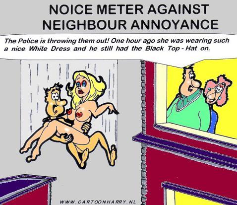 Cartoon: Noise Meter In Rotterdam (medium) by cartoonharry tagged annoyance,noise,bride,broom,fall