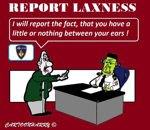 Cartoon: Report Laxness (medium) by cartoonharry tagged police,report,laxness,frankenstein,ears,cartoon,cartoonist,cartoonharry,dutch,toonpool