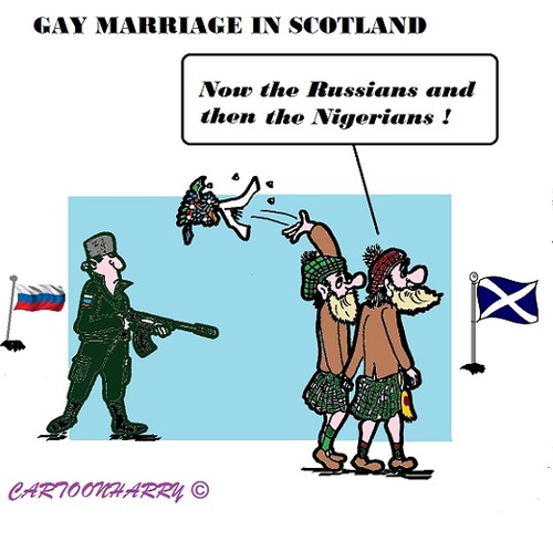 Cartoon: Scottish Gays (medium) by cartoonharry tagged russia,scotland,marriage,nigeria,gay