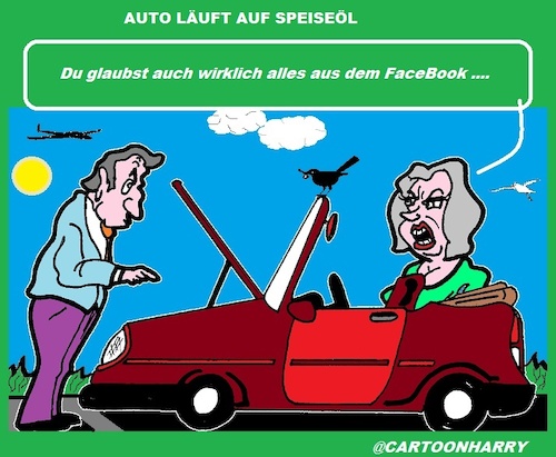 Cartoon: Speiseöl (medium) by cartoonharry tagged speiseöl,facebook,mann,frau,auto,pech