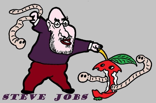 Cartoon: Steve Jobs (medium) by cartoonharry tagged steve,jobs,apple,bad,recyclement,environment,caricature,cartoonharry,cartoonist,cartoon,dutch,toonpool