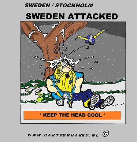 Cartoon: Sweden Attack (medium) by cartoonharry tagged sweden,england,idiot,attack,attacked,terrorist,bomb,viking,snow,head,cool,cooler,cooles,cartoon,comic,artist,comix,comics,design,art,toonpool,toonsup,facebook,arts,cartoonist,cartoonharry,dutch
