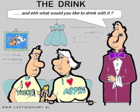 Cartoon: The Drink (medium) by cartoonharry tagged pills,drink,man,woman,waiter