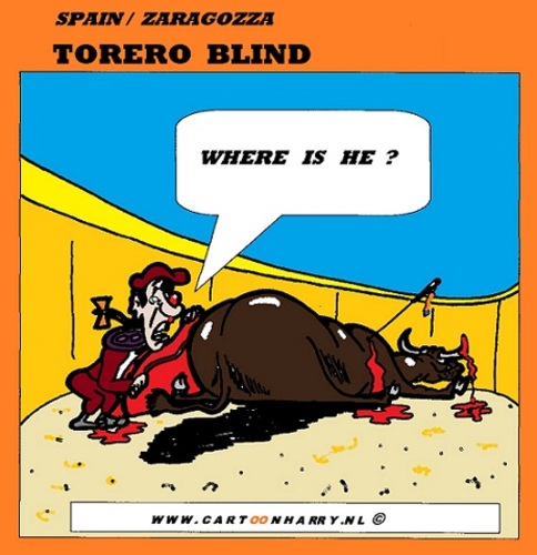Cartoon: Torero Blind (medium) by cartoonharry tagged torero,blind,bull,bullshit,spain,cartoon,cartoonharry,cartoonist,dutch,toonpool