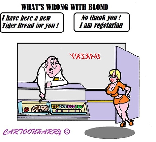 Cartoon: Vegetarian (medium) by cartoonharry tagged blond,bakery,vegetarian,bread,cartoonharry