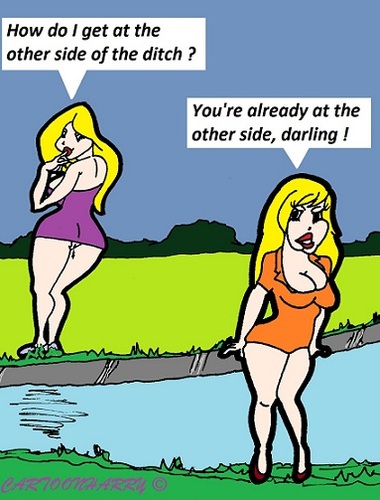 Cartoon: Which Side (medium) by cartoonharry tagged waterside,right,left,rightside,cartoongirls,girls,blondes,cartoon,cartoonist,cartoonharry,dutch,toonpool