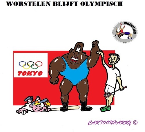 Cartoon: Worstelen (medium) by cartoonharry tagged olympisch,worstelen,squash,honkbal,2020,tokyo,toonpool