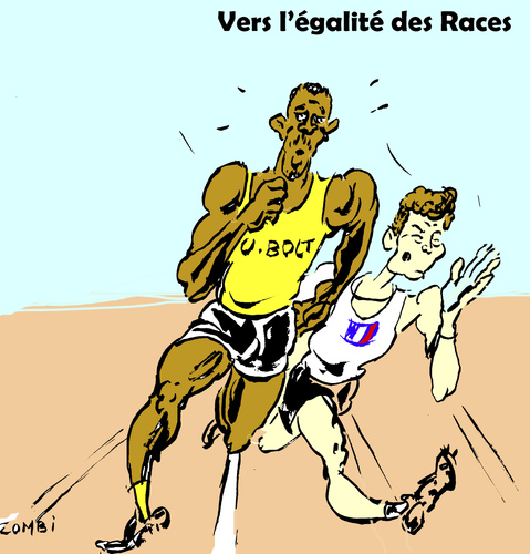 Cartoon: Racing (medium) by Zombi tagged usain,bolt,christophe,lemaitre,200,competition,human,stupidity,evolution,darwin