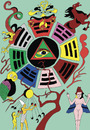 Cartoon: yi king (small) by Dekeyser tagged yi,king,illustration,egypt,dragon,horse,sun,tree