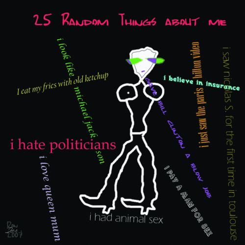 Cartoon: 25 Random Things About Me (medium) by Vanessa tagged facebook,kult,social,network,donsart,25,random,things,about,me