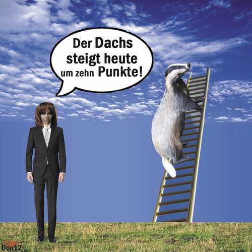 Cartoon: Der Dachs steigt ... (medium) by Vanessa tagged economy,wirtschaft,profit,markt,aktien,geld,money,kapital,börse,dowjonesindex,dax