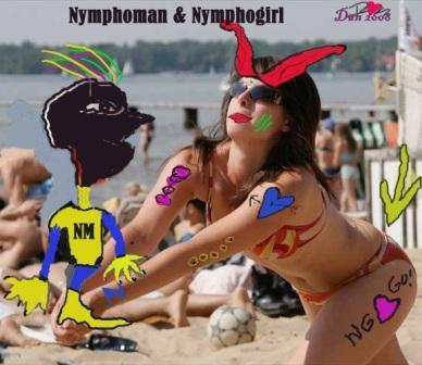 Cartoon: Nymphoman and Nymphogirl (medium) by Vanessa tagged nymphoman,nymphogirl,picartistic,summer,beach,sun