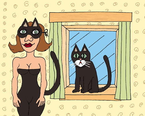 Cartoon: Cat sees Catwoman (medium) by Pascal Kirchmair tagged cat,catwoman,sexy,miau,meow