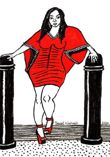 Curvy woman in red dress