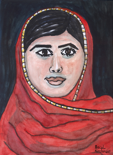 Cartoon: Malala Yousafzai (medium) by Pascal Kirchmair tagged malala,yousafzai,caricature,karikatur,cartoon,vignetta,portrait,peace,nobel,prize,friedensnobelpreis,pakistan,kinderrechte,malala,yousafzai,caricature,karikatur,cartoon,vignetta,portrait,peace,nobel,prize,friedensnobelpreis,pakistan,kinderrechte