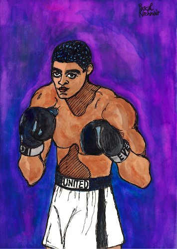 Cartoon: Muhammad Ali (medium) by Pascal Kirchmair tagged world,heavyweight,champion,the,greatest,of,all,time,boxer,cassius,clay,muhammad,ali,illustration,drawing,zeichnung,pascal,kirchmair,cartoon,caricature,karikatur,ilustracion,dibujo,desenho,ink,disegno,ilustracao,illustrazione,illustratie,dessin,de,presse,du,jour,art,day,tekening,teckning,cartum,vineta,comica,vignetta,caricatura,portrait,retrato,ritratto,portret,painting,watercolor,watercolour,arte,aquarell,world,heavyweight,champion,the,greatest,of,all,time,boxer,cassius,clay,muhammad,ali,illustration,drawing,zeichnung,pascal,kirchmair,cartoon,caricature,karikatur,ilustracion,dibujo,desenho,ink,disegno,ilustracao,illustrazione,illustratie,dessin,de,presse,du,jour,art,day,tekening,teckning,cartum,vineta,comica,vignetta,caricatura,portrait,retrato,ritratto,portret,painting,watercolor,watercolour,arte,aquarell