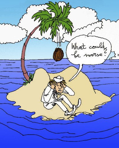Cartoon: Schiffbrüchiger (medium) by Pascal Kirchmair tagged crusoe,robinson,ile,isle,island,insel,einsame,gestrandeter,schiffbruechiger,catastrophe,katastrophe