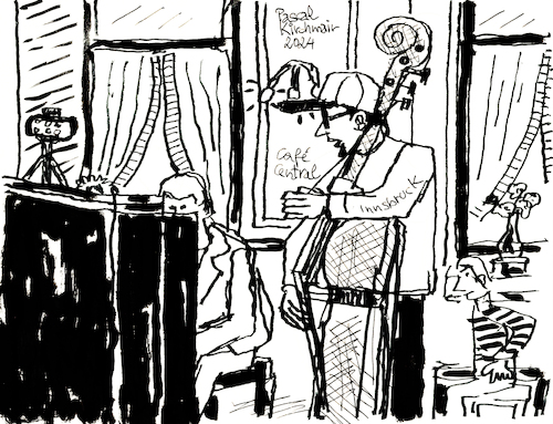 Cartoon: Urban Sketching im Cafe Central (medium) by Pascal Kirchmair tagged urban,sketching,dibujo,desenho,disegno,cartoon,caricature,karikatur,caricatura,pascal,kirchmair,ilustracao,ilustracion,art,arte,kunst,illustration,artist,artiste,artista,künstler,ink,drawing,tusche,tuschezeichnung,zeichnung,illustrazione,illustratie,dessin,de,presse,du,jour,of,the,day,tekening,teckning,cartum,vineta,comica,vignetta,portrait,porträt,portret,retrato,ritratto,artwork,music,musik,musician,musiker,musicien,folk,singer,songwriter,italy,italie,italia,italien,musicista,musica,musico,tirol,innsbruck,urbansketchers,uskinnsbruck,urbansketchersinnsbruck,cafecentral,hotelcafecentral,kirchmairtrio,jazztrio,zeichnen,jazz,austria,autriche,österreich,kontrabass,urban,sketching,dibujo,desenho,disegno,cartoon,caricature,karikatur,caricatura,pascal,kirchmair,ilustracao,ilustracion,art,arte,kunst,illustration,artist,artiste,artista,künstler,ink,drawing,tusche,tuschezeichnung,zeichnung,illustrazione,illustratie,dessin,de,presse,du,jour,of,the,day,tekening,teckning,cartum,vineta,comica,vignetta,portrait,porträt,portret,retrato,ritratto,artwork,music,musik,musician,musiker,musicien,folk,singer,songwriter,italy,italie,italia,italien,musicista,musica,musico,tirol,innsbruck,urbansketchers,uskinnsbruck,urbansketchersinnsbruck,cafecentral,hotelcafecentral,kirchmairtrio,jazztrio,zeichnen,jazz,austria,autriche,österreich,kontrabass