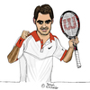 Cartoon: Roger Federer (small) by Pascal Kirchmair tagged sabr sneak attack by roger federer caricature karikatur vignetta cartoon dessin us open 2015 tennis new york flushing meadows grand slam turnier