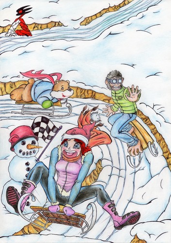 Cartoon: FORMULA 1 (medium) by ANDROBETA tagged winter,snow,sledge,sanie,zapada,iarna,cearli,lucia,oaili,formula