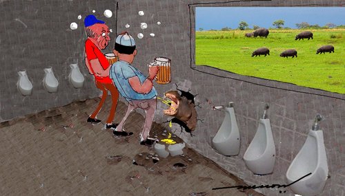 Cartoon: African Urinals (medium) by kar2nist tagged africa,hippo,urinals,pubs