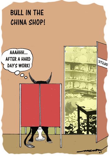 Cartoon: Bull in a china shop (medium) by kar2nist tagged bull,china,damage,idiom