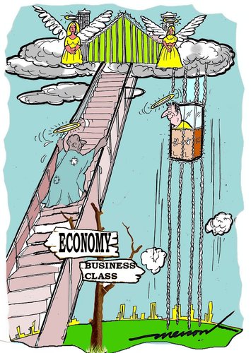 Cartoon: Heavenward Ho (medium) by kar2nist tagged air,travel,business,class,economy,death,unequal