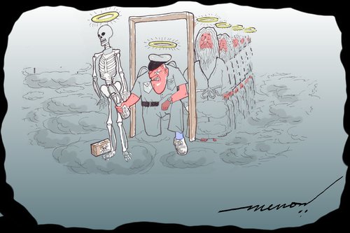 Cartoon: Height of Paranoia (medium) by kar2nist tagged paranoia,security,frisking,heavens,skeleton