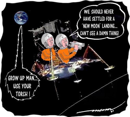 Cartoon: Last minute instructions (medium) by kar2nist tagged newmoon,spaceflight,instruction,landing,moon