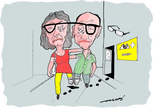 Cartoon: Made for each other (medium) by kar2nist tagged marriage,couple,leg,amputees,spectacles,eyeclinics