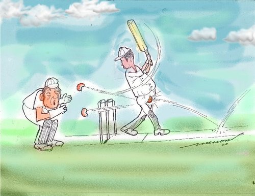 Cartoon: No Ball (medium) by kar2nist tagged stumped,bowling,wickets,bat,pitch,ball,no,cricket