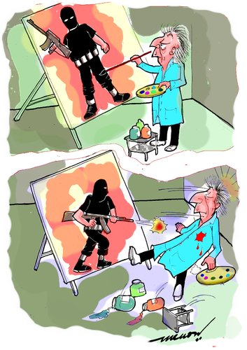 Cartoon: realism (medium) by kar2nist tagged painting,fatal,realism,terrorist,guns