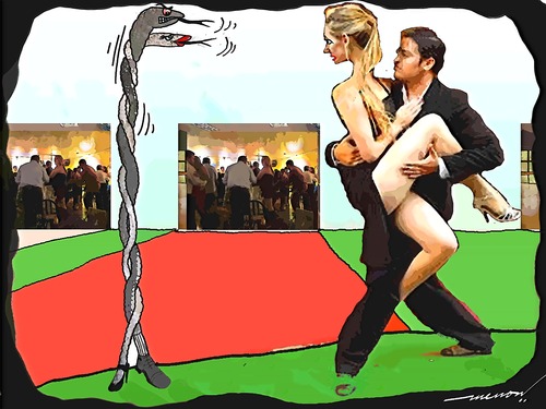 Cartoon: Two2Tango (medium) by kar2nist tagged tango,snakes,dance