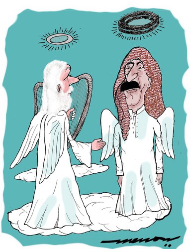 Cartoon: Welcome to the heavens! (medium) by kar2nist tagged halo,arab,heavens,heaven