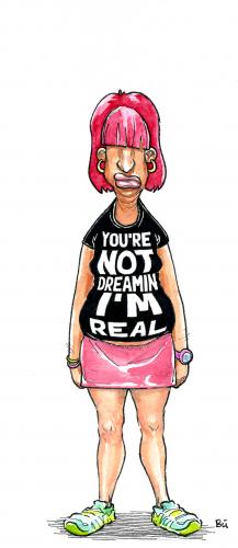 Cartoon: My girlfriend (medium) by Bülow tagged girl,shirt,woman,frau,mädchen,tussi,girlie,jugend,proll,pink,mode,gesellschaft,trend,minirock,mini rock,mini,rock